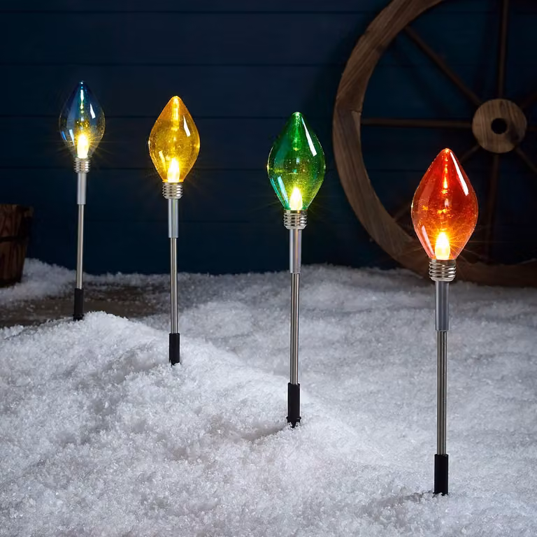 Set di 4 luci LED C9 per Natale, alimentate a batteria, lunghezza 46 cm