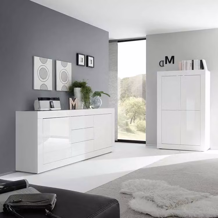 Madia moderna Mobili 2G con 2 ante e 3 cassetti bianco lucido L: 210 cm, P: 43 cm, H: 86 cm – 3