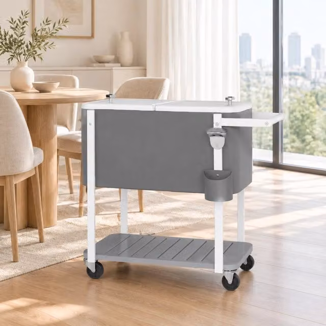Carrello Frigorifero Mobile da 56L con Ruote, Apribottiglie e Ripiano Inferiore, Grigio