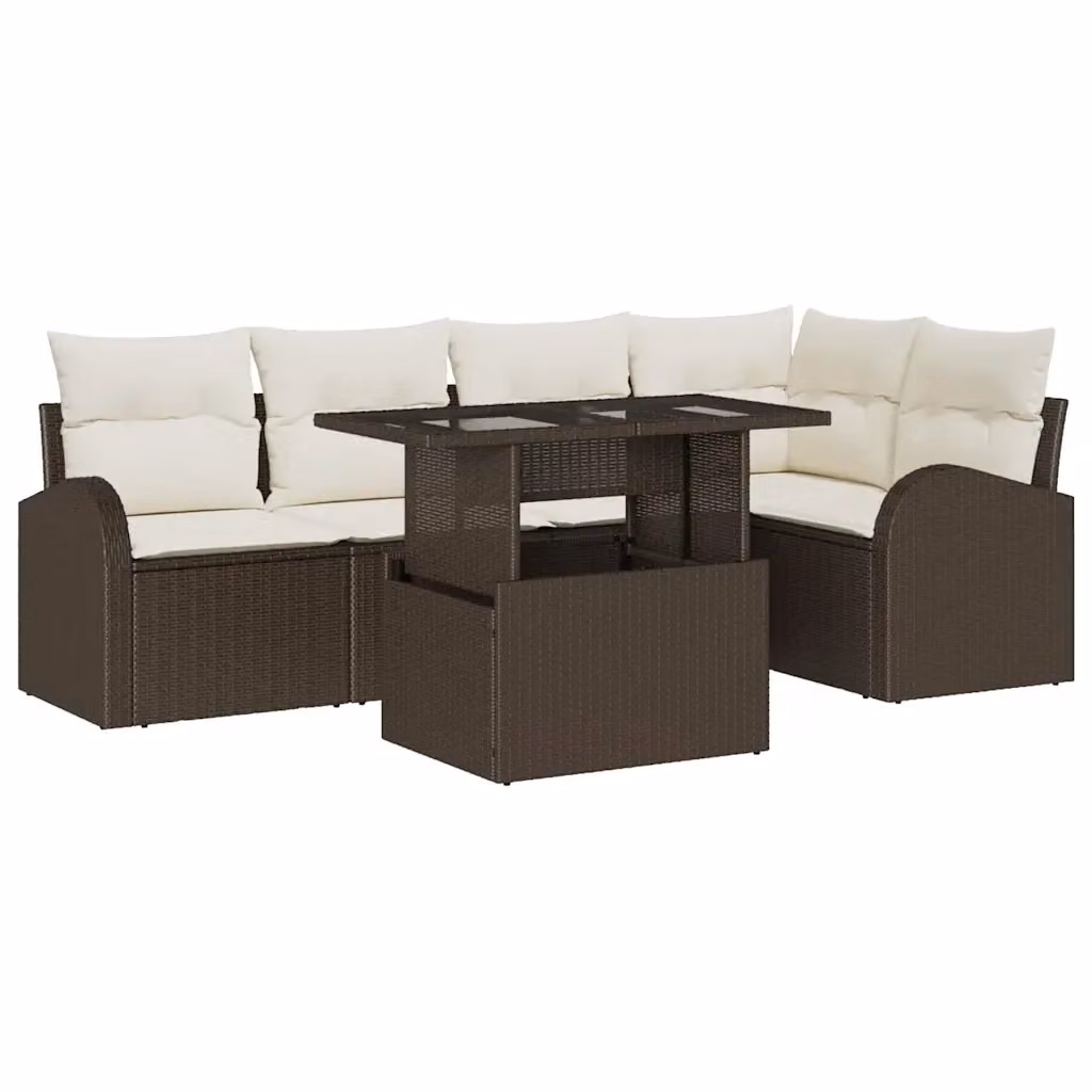 Set Divano da Giardino vidaXL 6 pz a Forma a L con Tavolino, Colore Marrone e Beige, in Polyrattan e Metallo – 2
