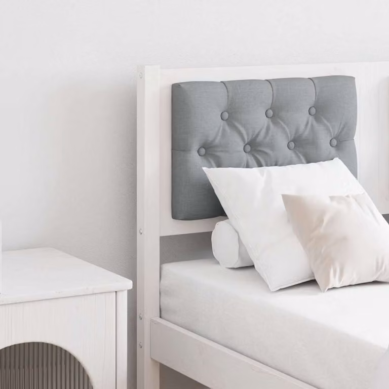 Testiera per letto imbottita vidaXL in legno di pino massello, Bianco e Grigio