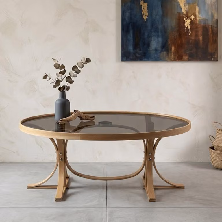 Sommo - Tavolino da Salotto, 112x78x47h cm Marrone Rovere, Piano in Vetro Temperato