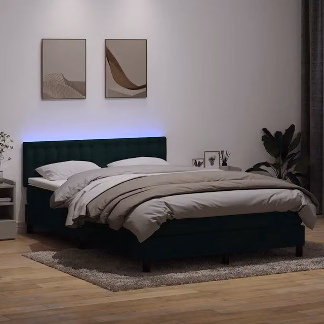 Letto a molle con materasso vidaXL in velluto verde scuro con illuminazione LED sottostante e porta USB L/P/H: 160 x 220 x 88 cm – 1