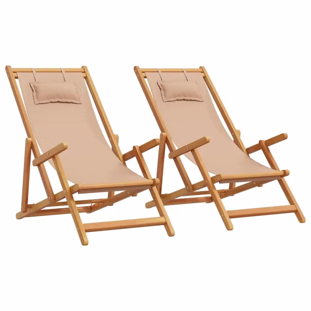 Set di 2 sedie pieghevoli vidaXL in legno oliato e tessuto beige per giardino e balcone – 2