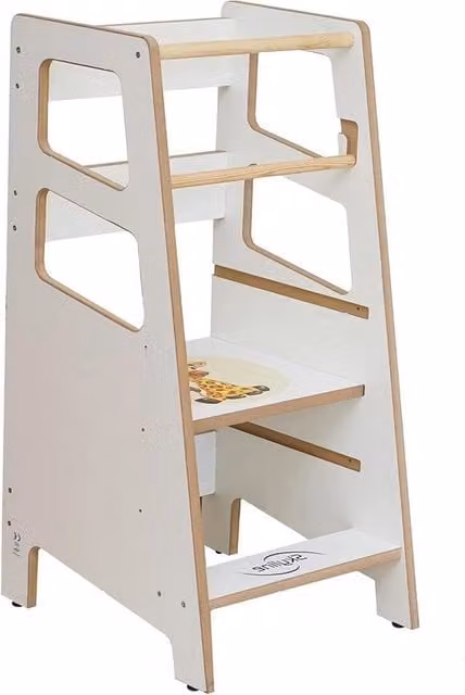 Torrone di apprendimento in legno per bambini - Altezza regolabile con barra di sicurezza