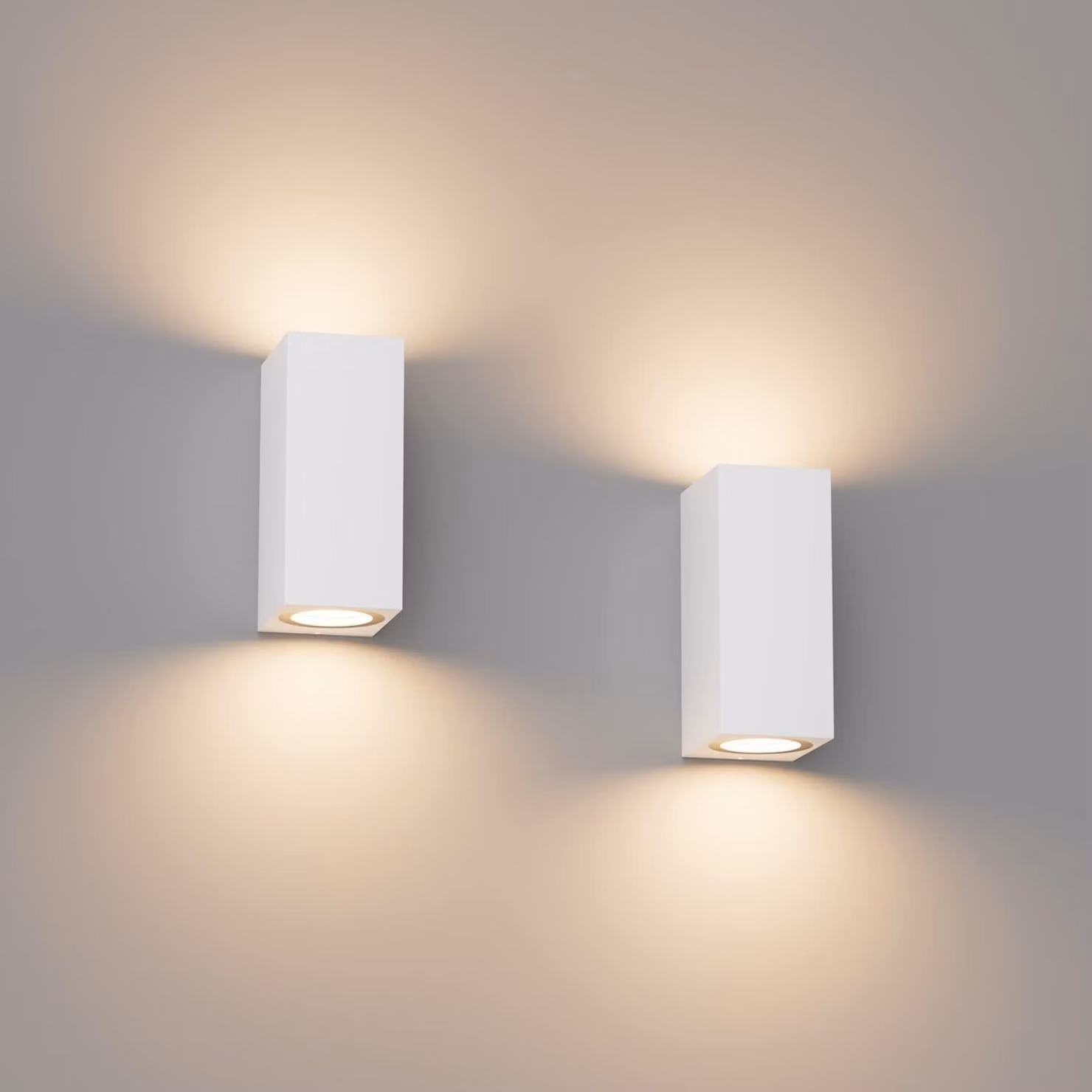 Lampada da parete, confezione da 2, grado di protezione IP65, alluminio, attacco GU10, dimensioni 15x8x6,3 cm, colore bianco