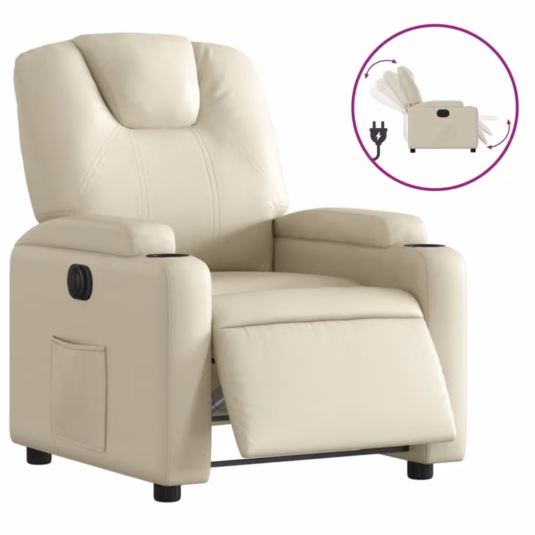 Poltrona Reclinabile Elettrica Crema in Pelle finta