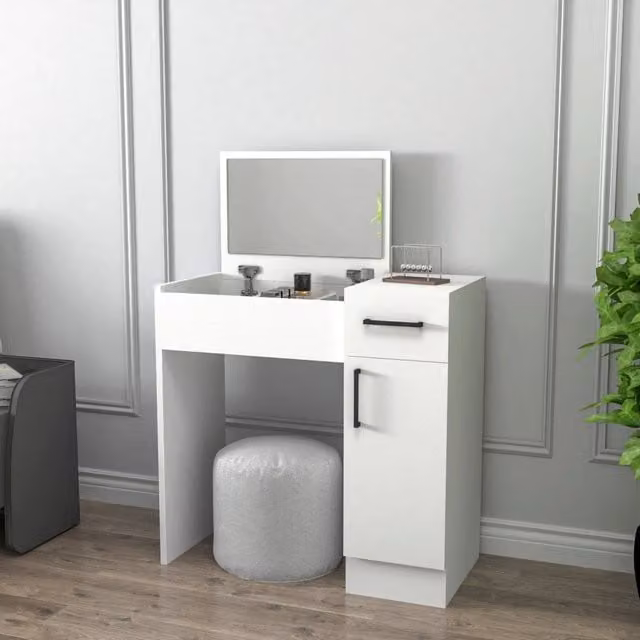 Toeletta con specchio DMORA moderna in bianco e nero L 74 cm, P 38 cm, H 108 cm