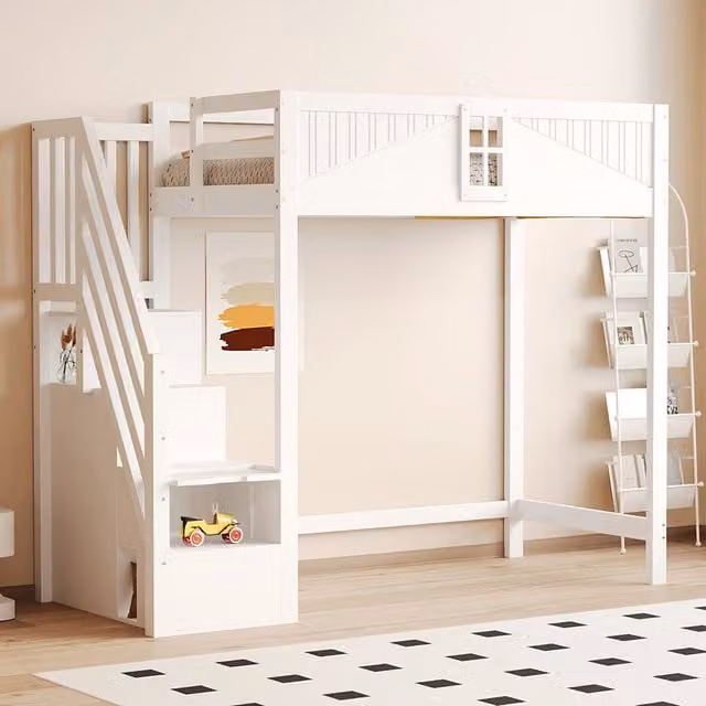 Letto a soppalco - Xylo - 90x200 cm scala mobile bianco