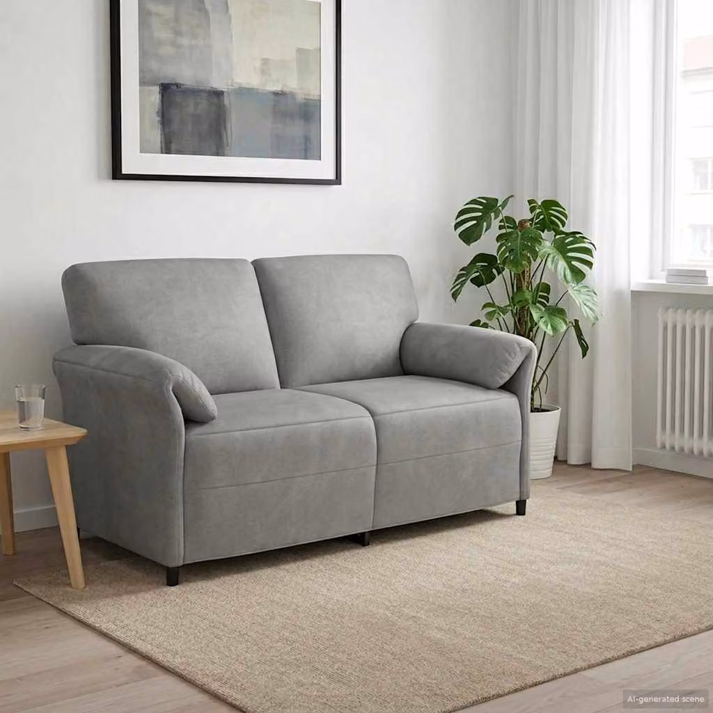 Divano a 2 posti vidaXL in velluto grigio con struttura in metallo e cuscini inclusi L: 158 cm, P: 83 cm, H: 95 cm