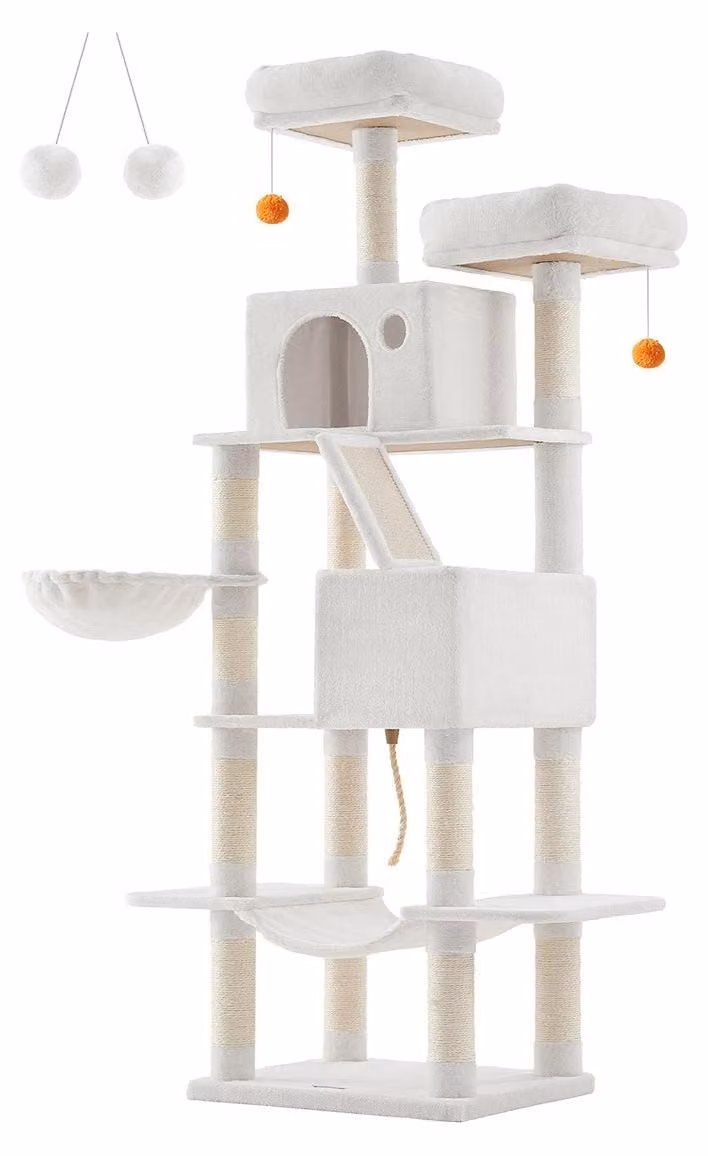 Albero per gatti grande – Torre da arrampicata per gatti – Realizzato in sisal – 60 x 50 x 206 cm, color crema
