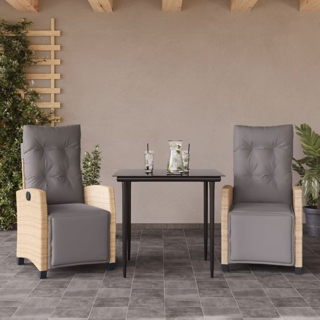 Set Pranzo da Giardino vidaXL in Polyrattan con Cuscini Beige e Tavolo in Vetro