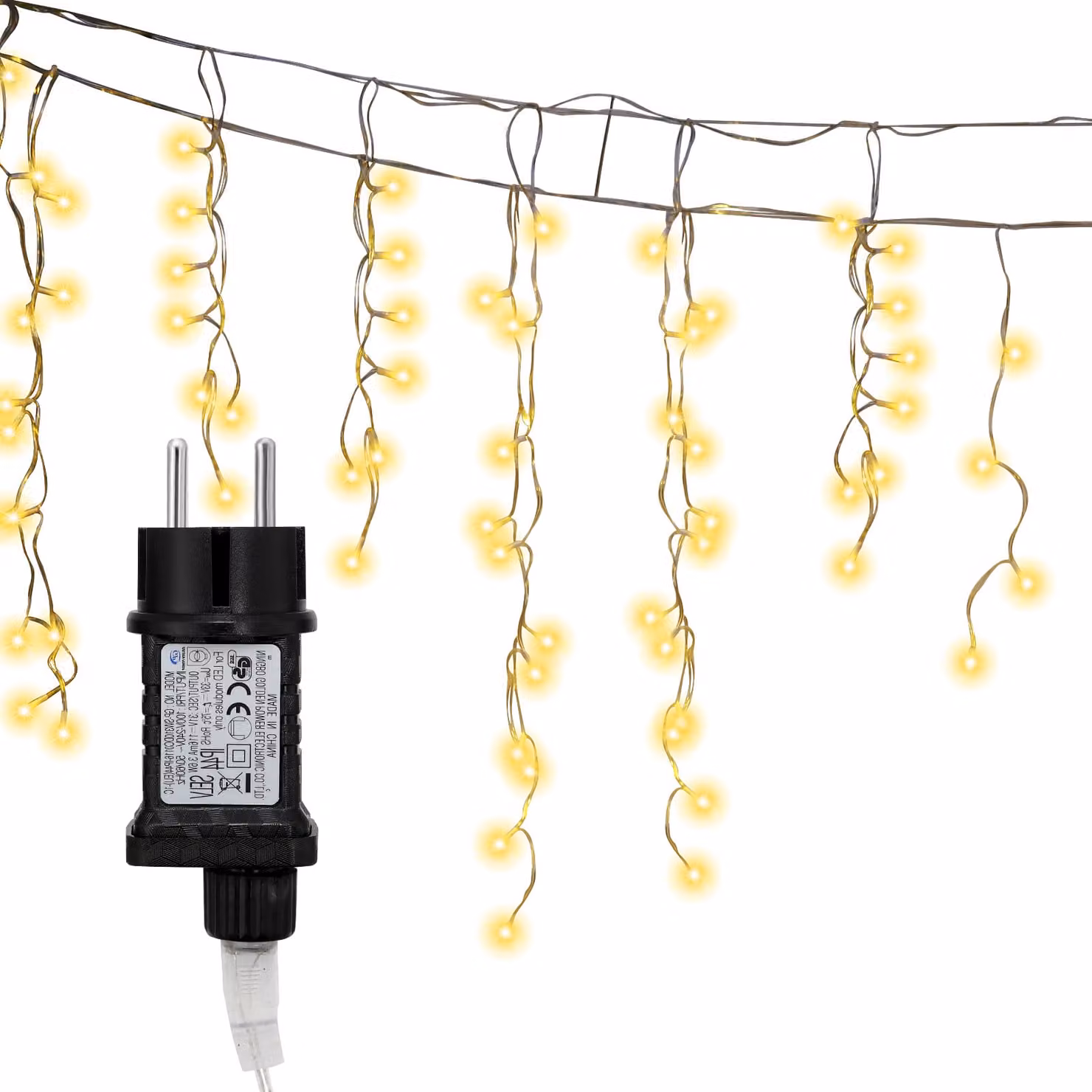 Clanmacy 5M LED Pioggia di Ghiaccio Luci Fiabesche Tenda di Luce Bianca Calda all'Aperto 200 LED Icicle Luci di Natale 8 Modalità Decorazione Natalizia Festa Giardino
