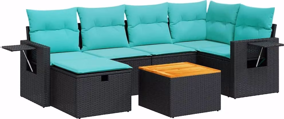 Set Divani da Giardino con Cuscini 7pz Nero Polyrattan
