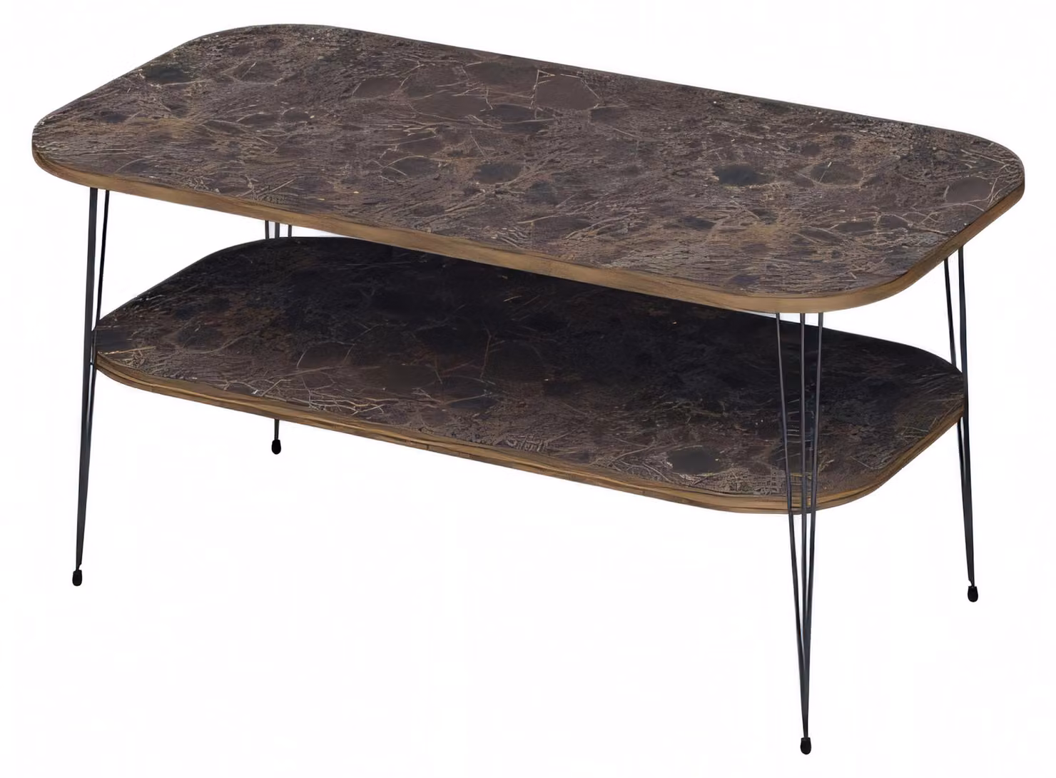 Moderner brauner Couchtisch aus Holz mit Edelstahlakzenten