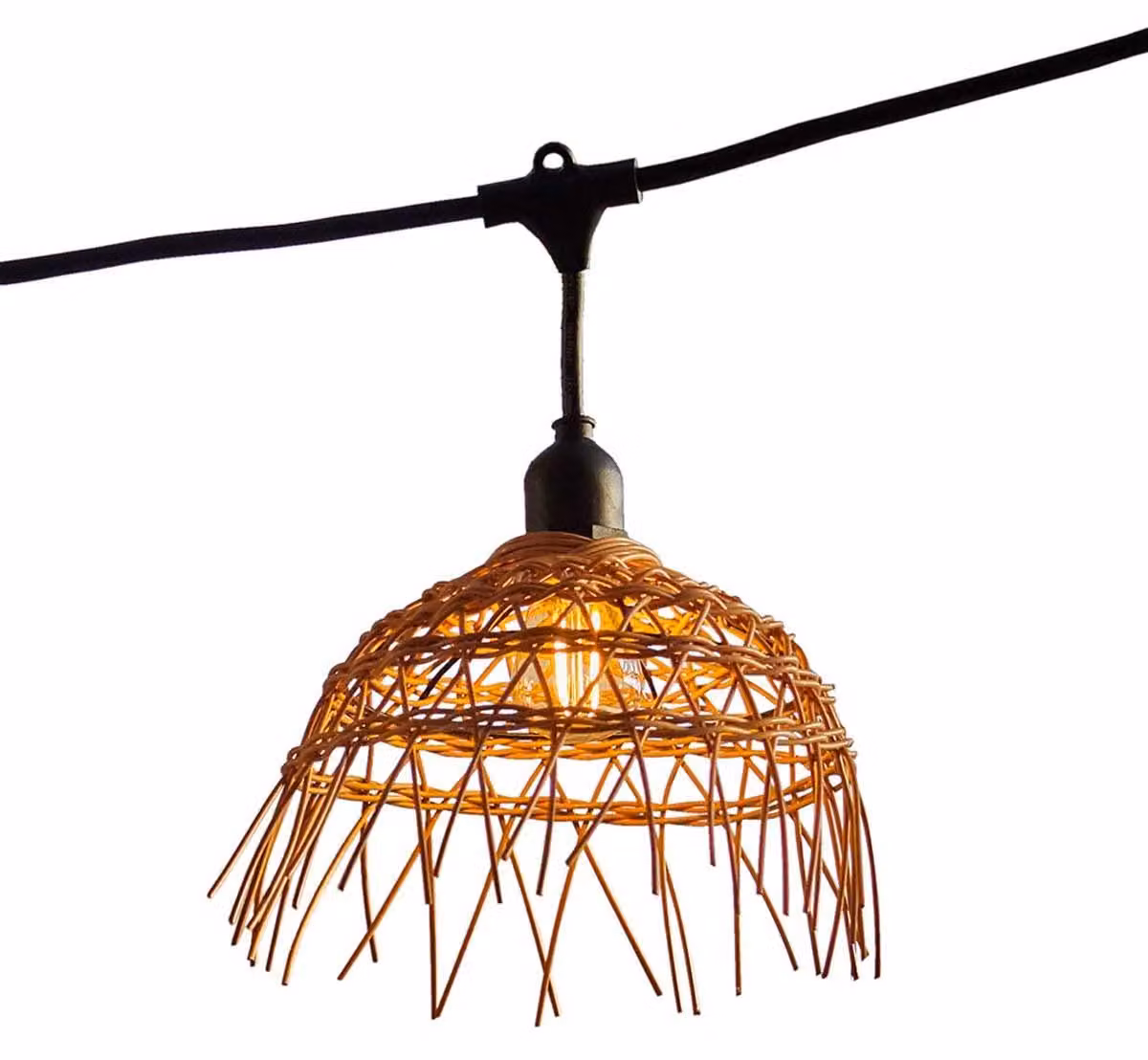 Catena luminosa da 34 metri, con 80 LED, luce bianco caldo, realizzata in polipropilene effetto rattan, stile bohémien