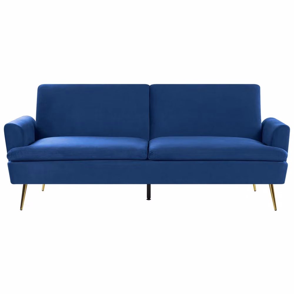 Divano Letto Click Clack Beliani in Velluto Blu con Gambe in Metallo Dorato per 3 Persone – 2
