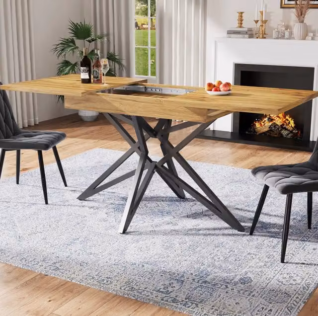 Tavolo da pranzo allungabile 120-160x80 cm con piano in MDF effetto noce brasiliano e gambe a stella in ferro nero
