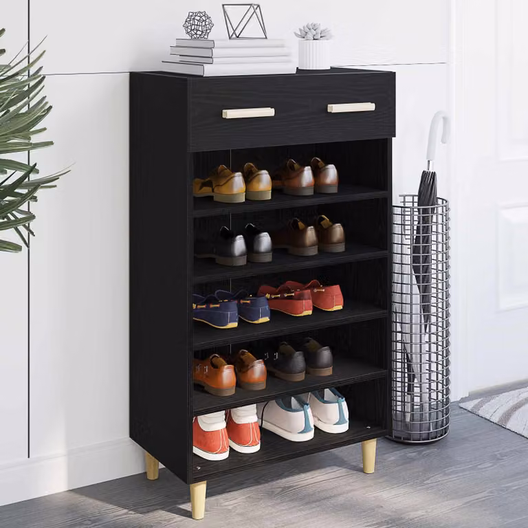 Scarpiera moderna vidaXL in legno e MDF, disponibile nei colori nero o beige, L 60 x P 35 x H 105 cm