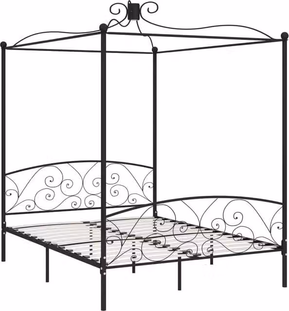 Letto matrimoniale | Letto per adulti | Letto a Baldacchino Nero in Metallo 160x200 cm