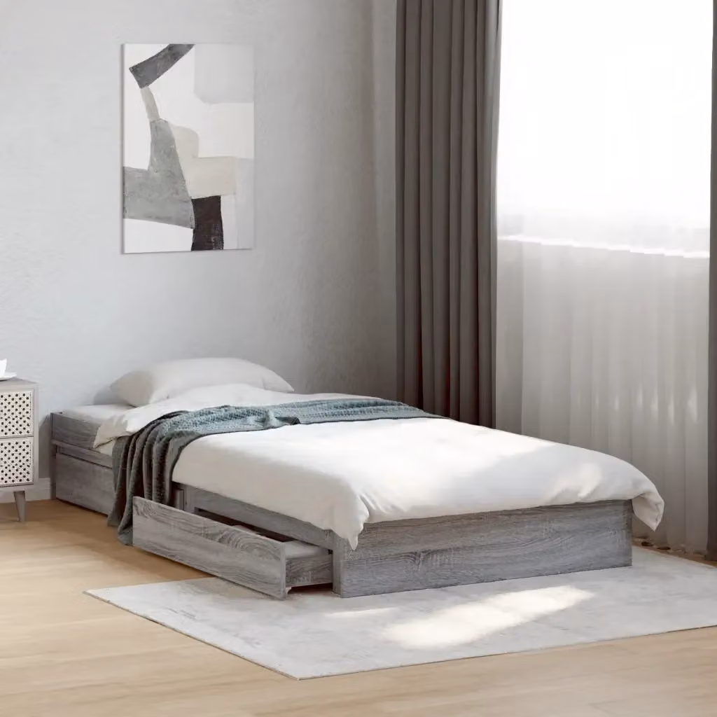 Letto singolo moderno con cassetti in legno multistrato Grigio Sonoma L/P/H: 200 x 90 x 28 cm – 2