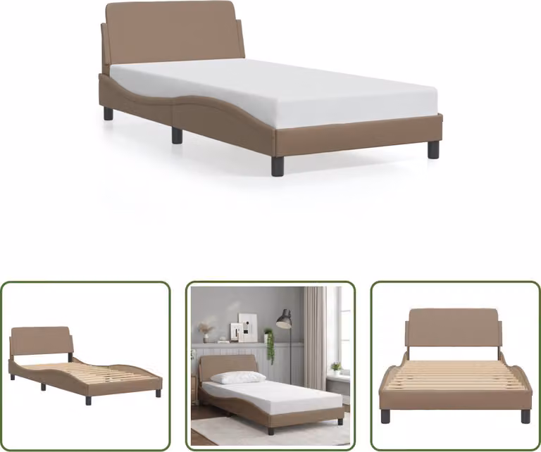 The Living Store Giroletto con testiera cappuccino-marrone 100x200 cm in ecopelle