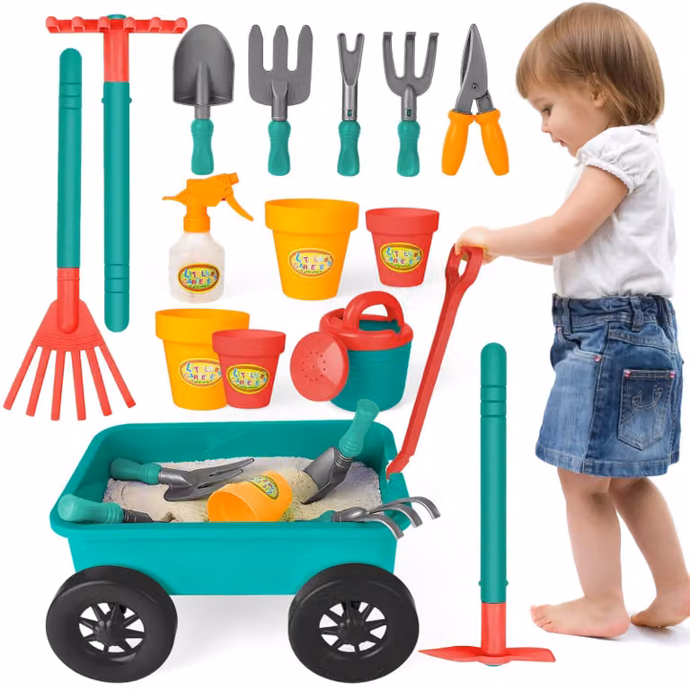 Set da giardino per bambini, completo di carretto, composto da 14 pezzi