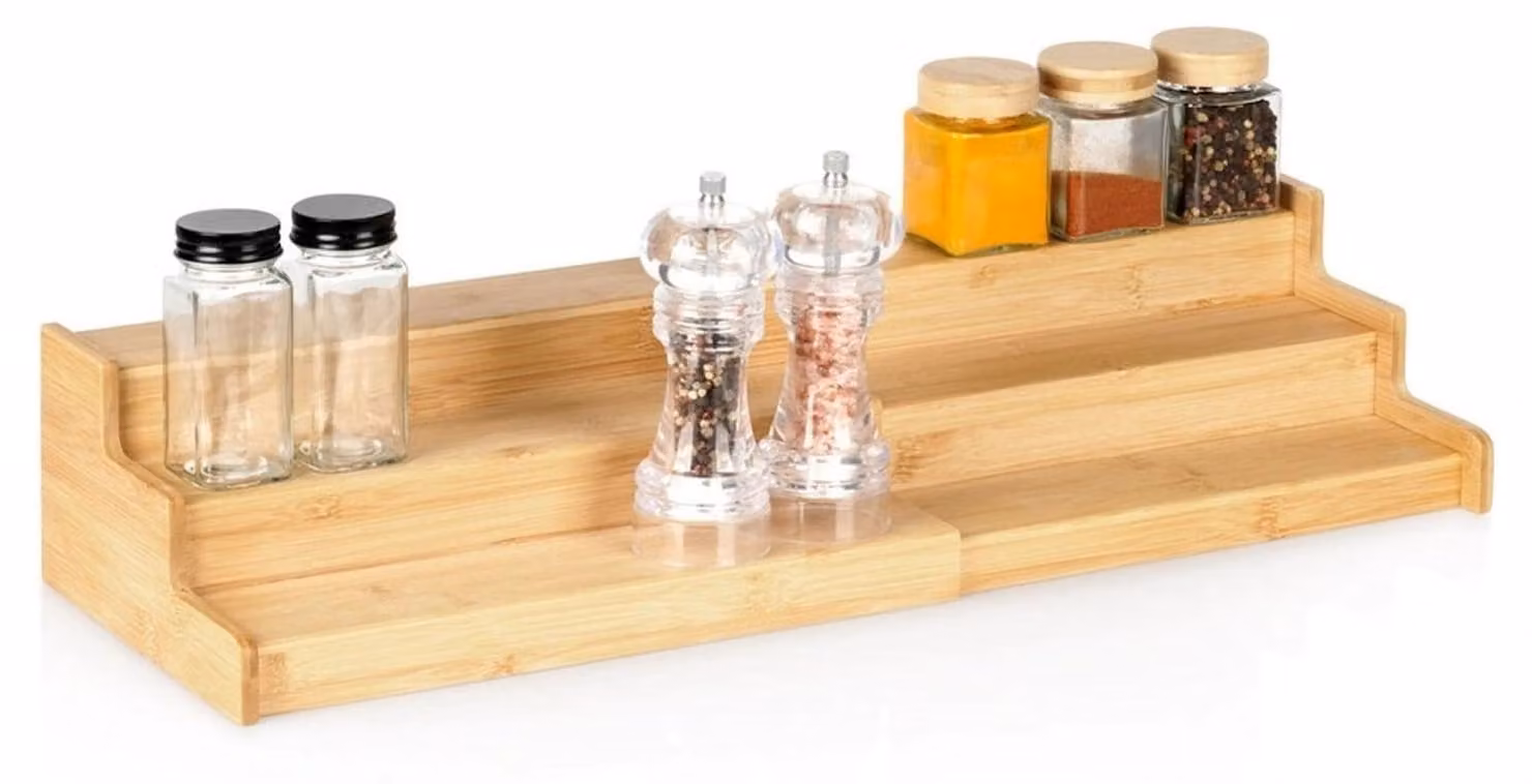 Mensola da cucina in bambù, regolabile su 3 livelli (33,5-59,5 cm).