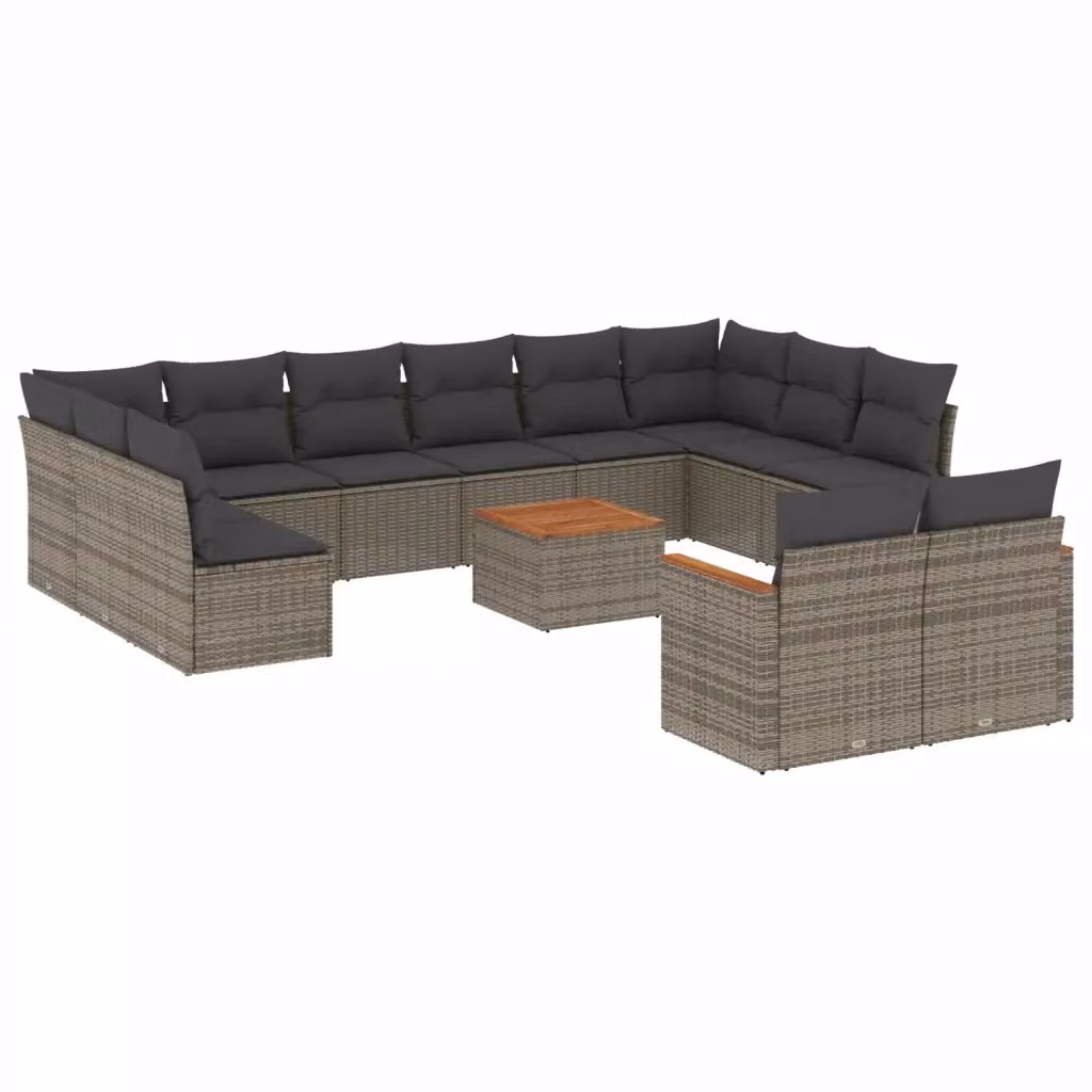 Set di divani da giardino VIDAXL a forma di U in polyrattan grigio con 13 pezzi e cuscini inclusi – 2