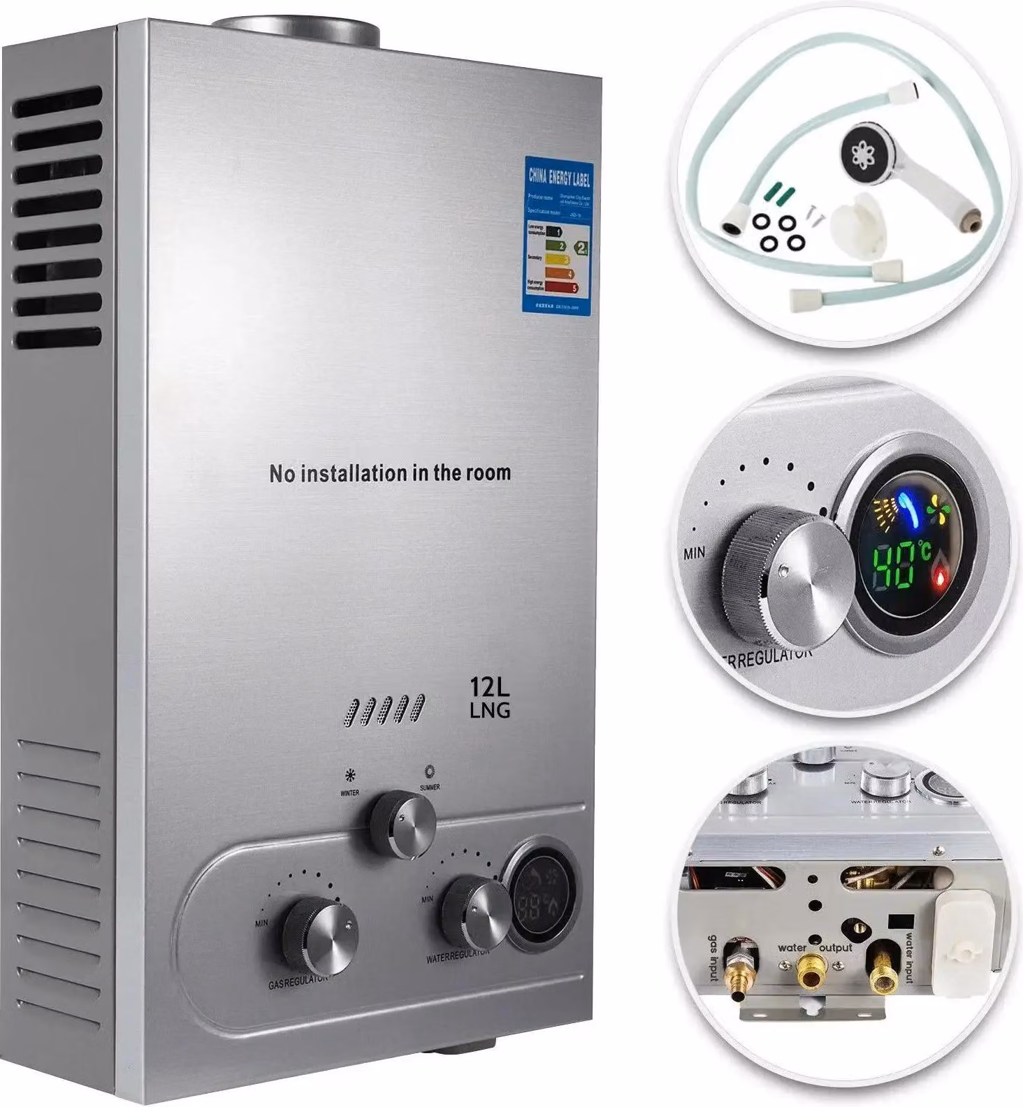 Scaldabagno, montaggio a parete, diverse caratteristiche di sicurezza, 12 L 36 kW