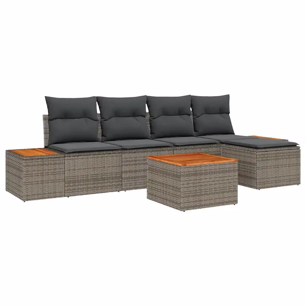 vidaXL Set Divano da Giardino a L con Tavolino e Pouf, 6 Pezzi, Grigio – 2