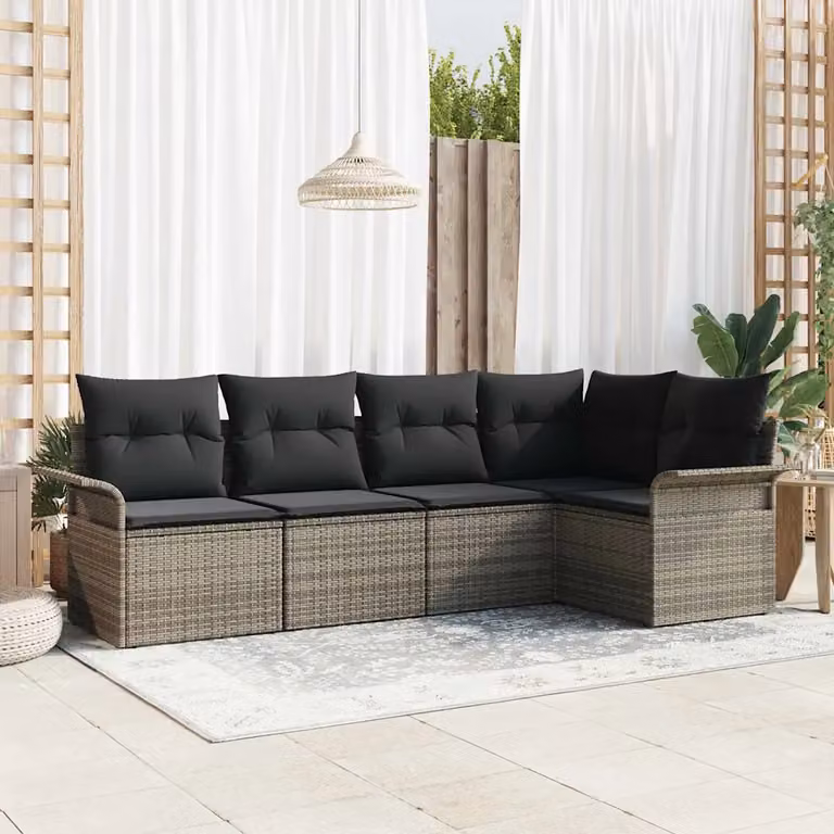 Set Divano da Giardino vidaXL 5 Pezzi a Forma di L Grigio con Cuscini Imbottiti e Struttura in Metallo