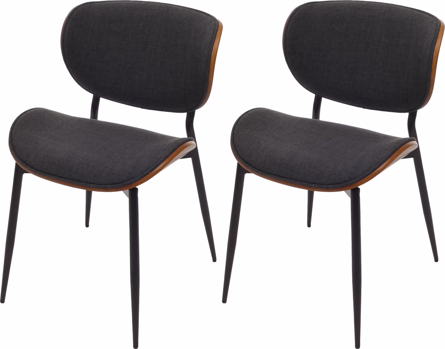 Set di 2 sedie da pranzo, modello HWC-O45, struttura in legno di faggio, rivestimento in tessuto (370g/m²), , finitura effetto noce scuro, colore grigio scuro