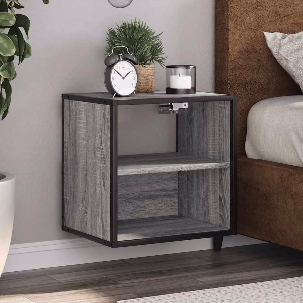 Set di 2 comodini da muro vidaXL in stile moderno, colore grigio Sonoma, L 40 cm x P 31 cm x H 39,5 cm