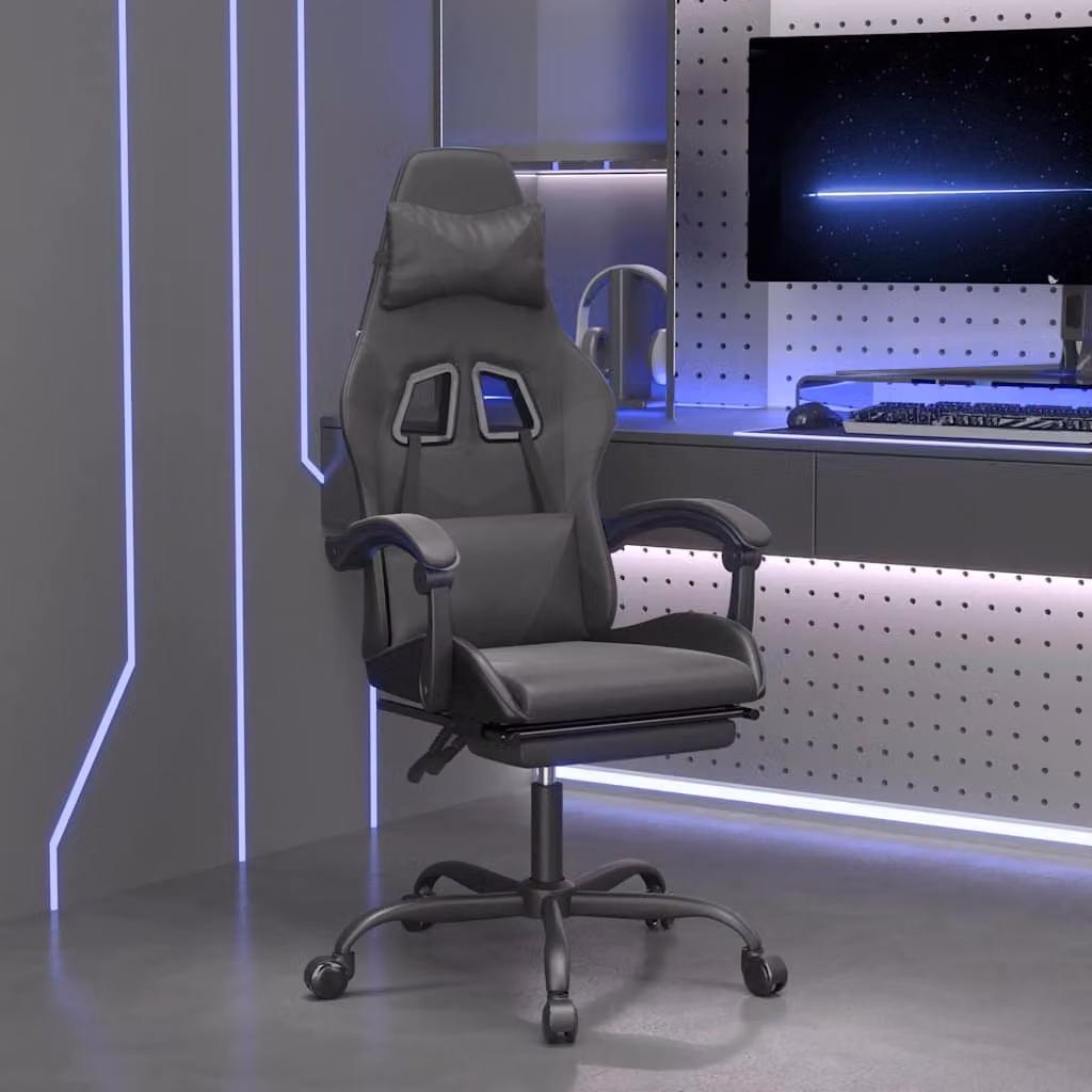Sedia da Gaming vidaXL con Poggiapiedi, Rivestimento in Similpelle Nero, Ruote e Braccioli