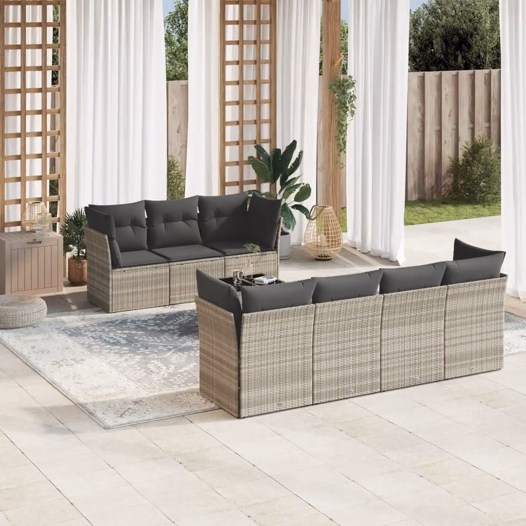 vidaXL Set Divano da Giardino 8pz a L con Cuscini Grigio con Tavolino da Caffè e Struttura in Metallo – 1