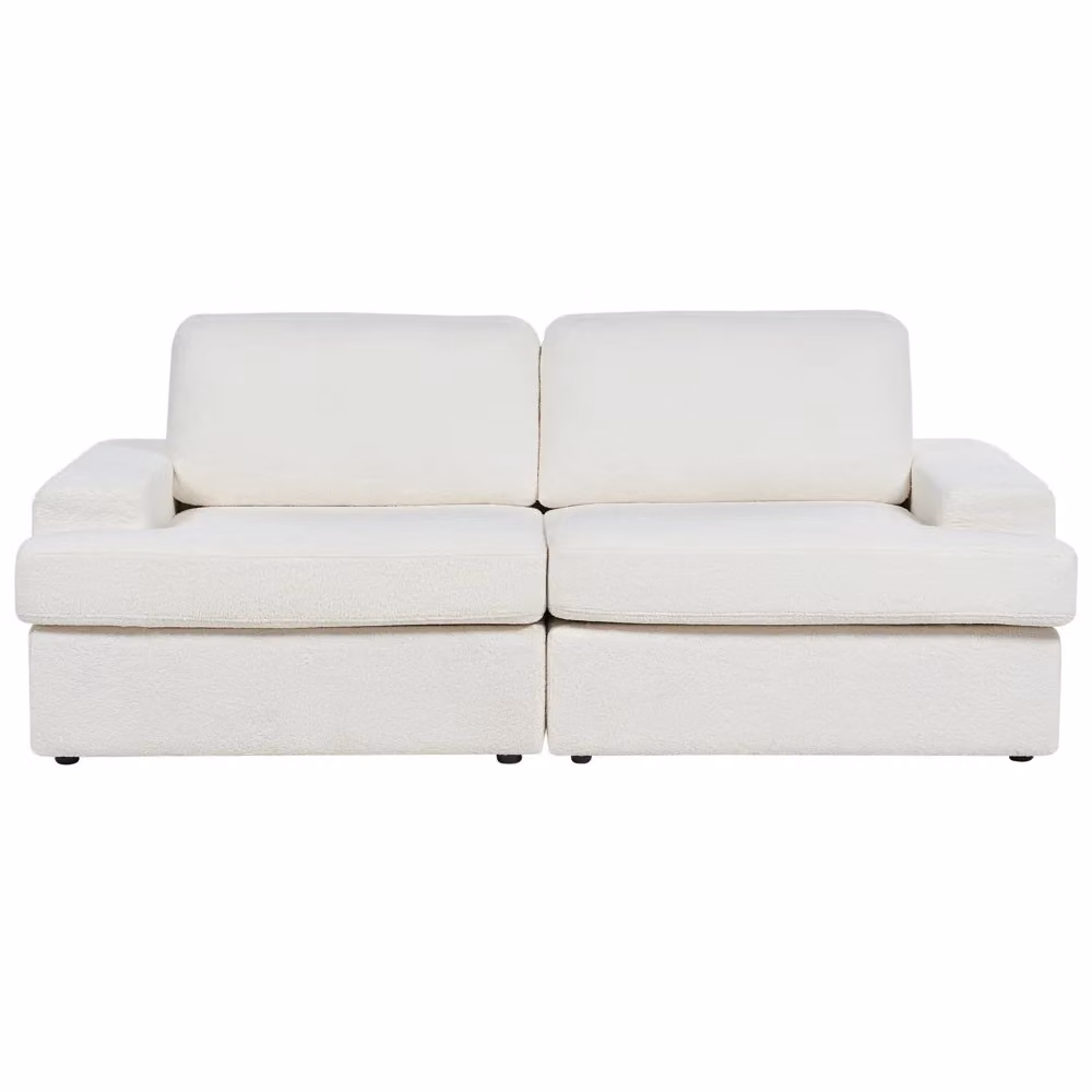 Divano da soggiorno Beliani a 3 posti in tessuto bouclé bianco con struttura in legno massiccio L: 208 cm, P: 86 cm, H: 62 cm – 2