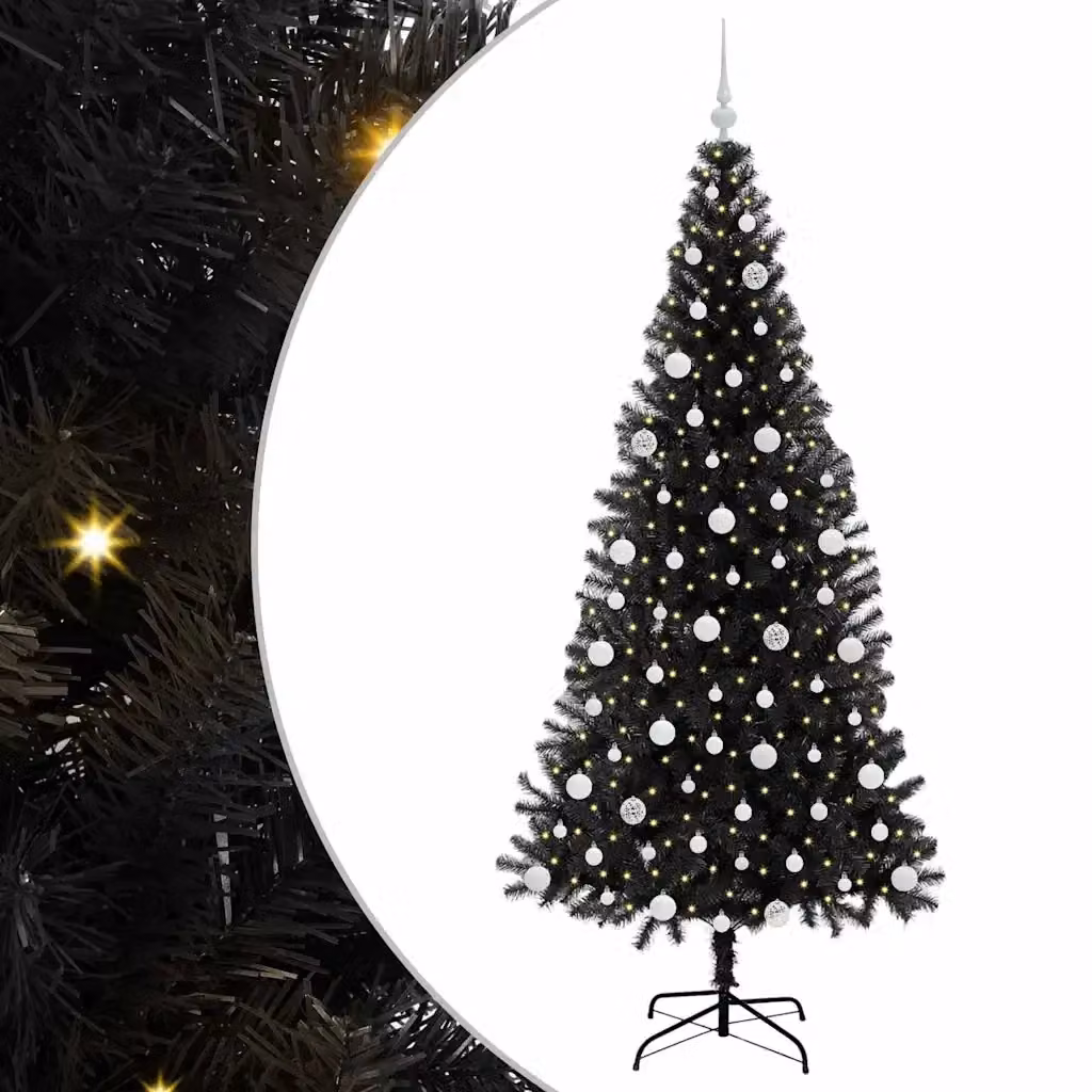 Albero di Natale moderno nero vidaXL in PVC con luci LED bianco caldo, Altezza: 210 cm – 2