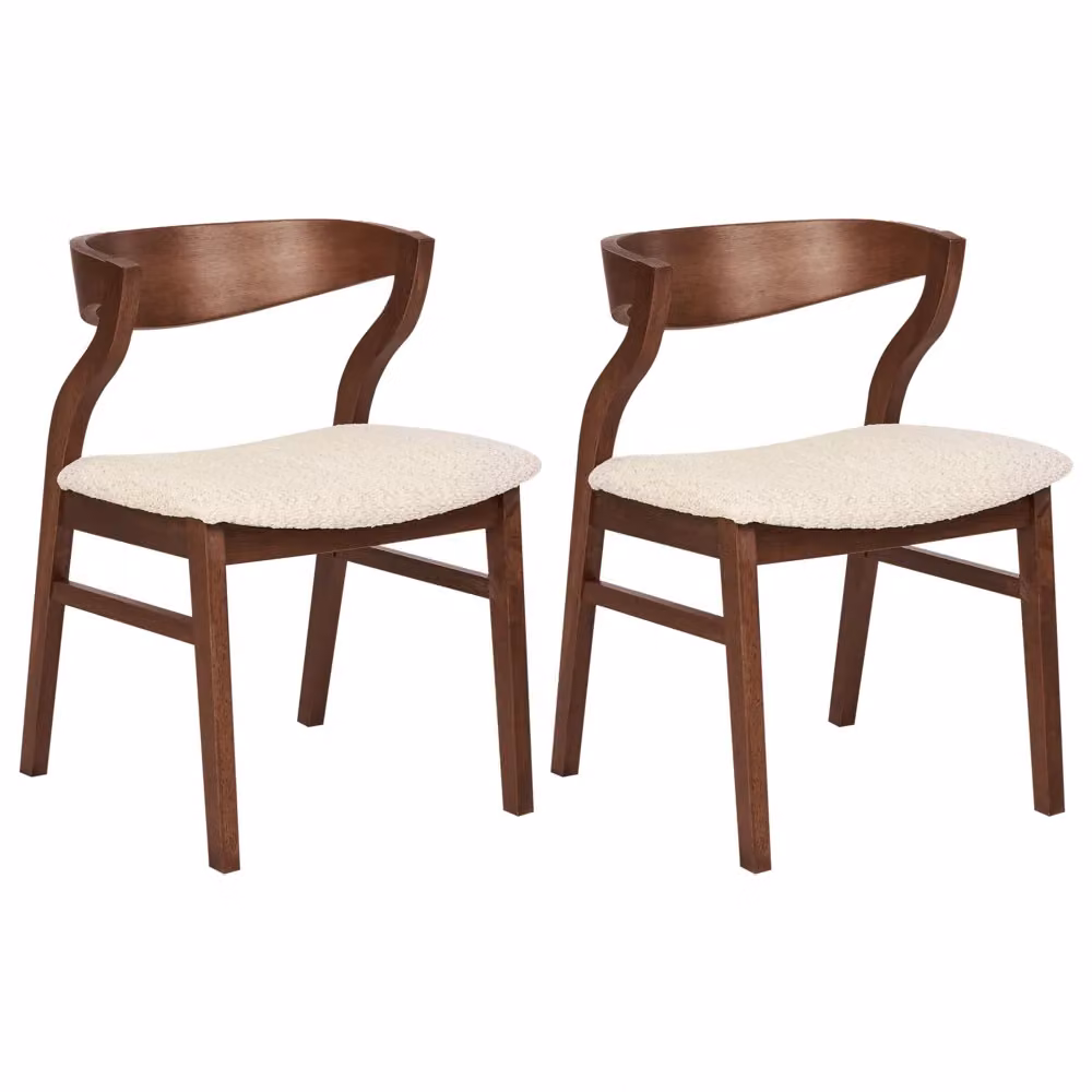 Set di 2 sedie da pranzo BELIANI in stile retrò con gambe in legno di gomma marrone e seduta in tessuto bouclé beige – 2