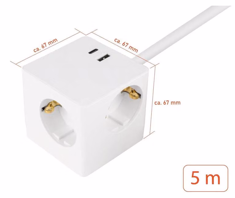 kabelmeister Steckdosenwürfel 3-fach USB-C USB-A, weiß, 5m