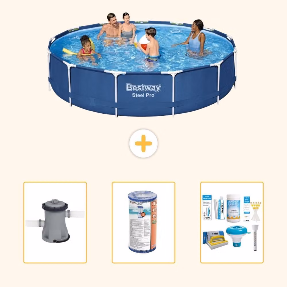 Bestway Steel Pro, piscina in acciaio, rotonda - 396x84 cm - 4 pezzi, modello S22315