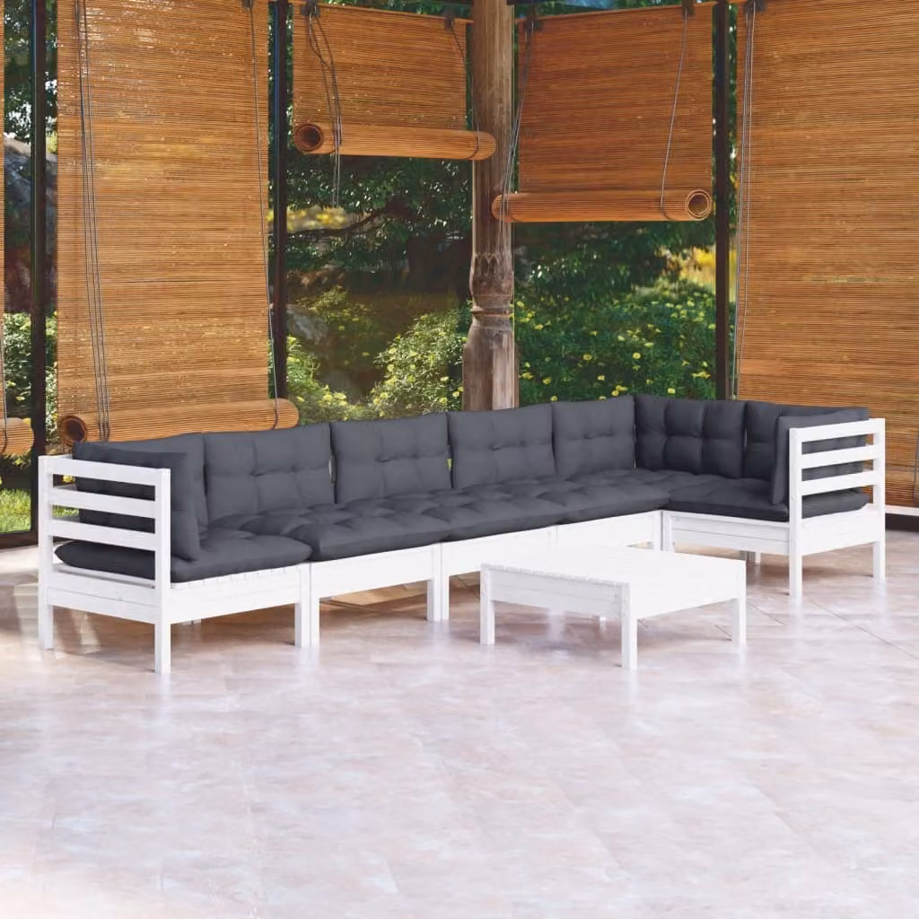 The Living Store Set da giardino 7 pezzi con cuscini in legno di pino bianco