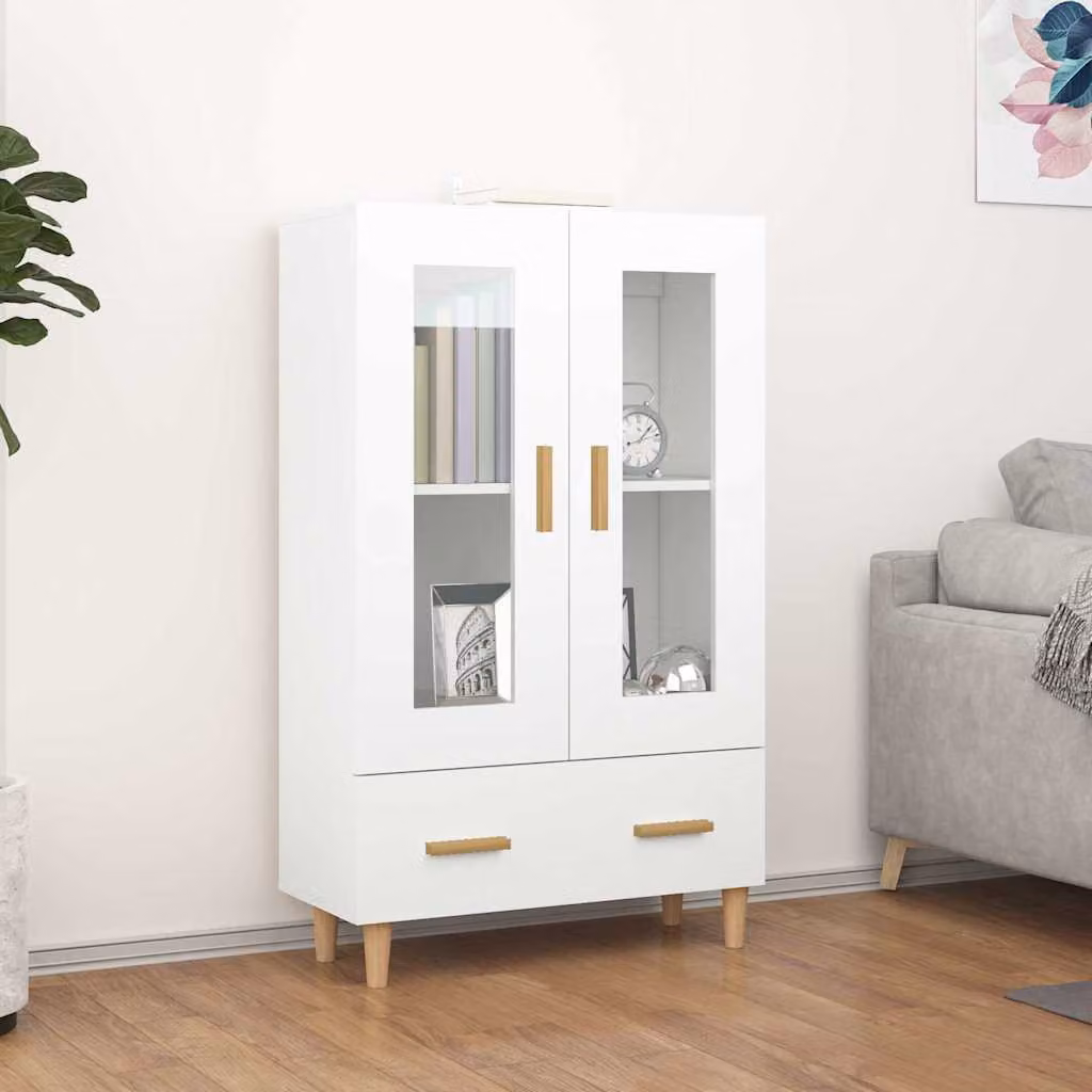 vidaXL Credenza Moderna Bianca con Ante in Vetro e Cassetti, L/P/H: 70 x 31 x 115 cm