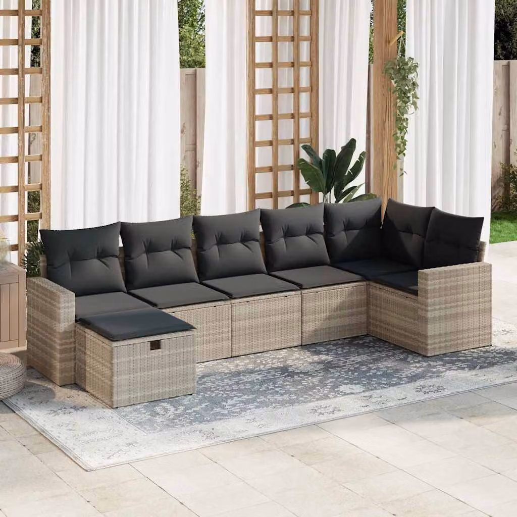 Maison Exclusive - Set Divani da Giardino 7pz con Cuscini Grigio Chiaro Polyrattan