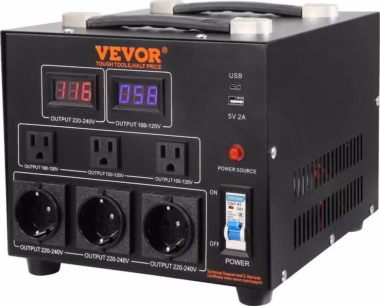 Trasformatore convertitore di tensione, 5000 VA, trasformatore elevatore/riduttore per impieghi gravosi, converte da 110 Volt a 220 Volt e da 220 Volt a 110 Volt, con presa USA, presa UE, porta USB 5 V, .
