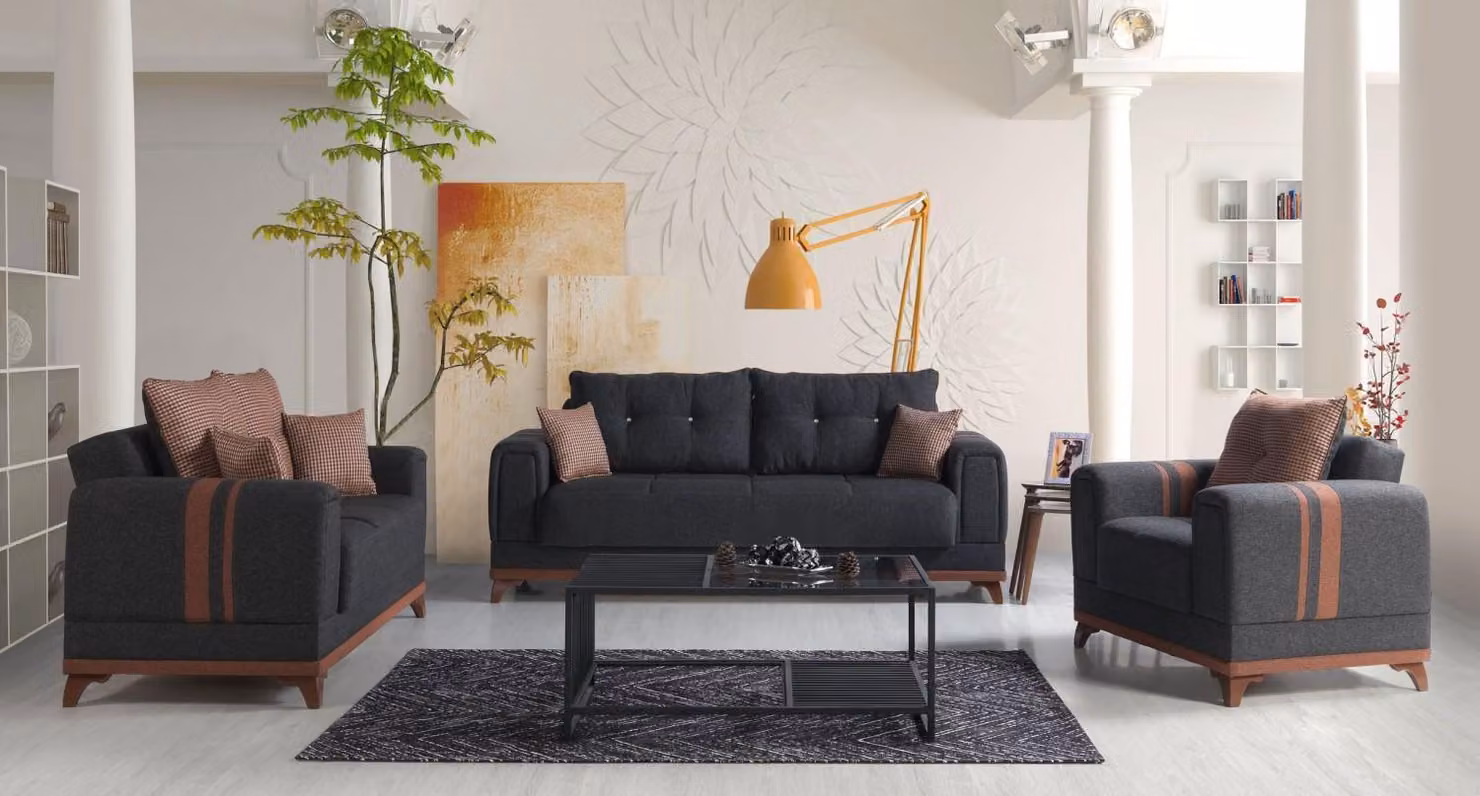 Graue Sofagarnitur 3+2+1 Sitzer Sofa Komplett Set Relax Sessel 3tlg.
