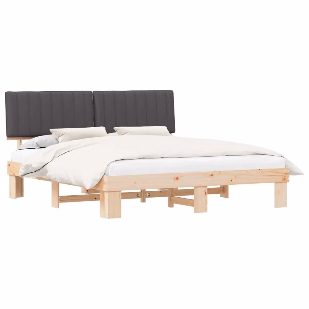 Letto con Testiera Rivestita vidaXL in Legno di Pino e Tessuto Grigio L/P/H: 180 x 200 x 186 cm – 2