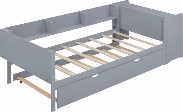 Letto singolo per bambini Chicfurn in pino e MDF grigio con scrivania e ripiani laterali L/P/H: 241.9 x 90 x 140 cm