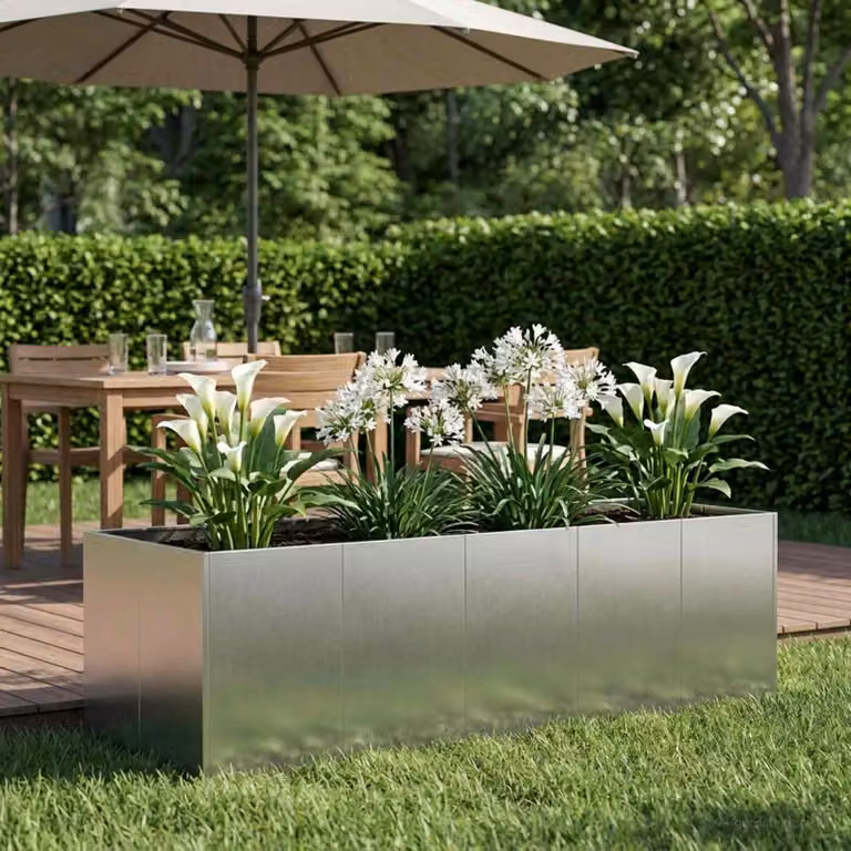 vidaXL Vaso da giardino in acciaio inox Argento L: 200 cm, P: 80 cm, H: 60 cm
