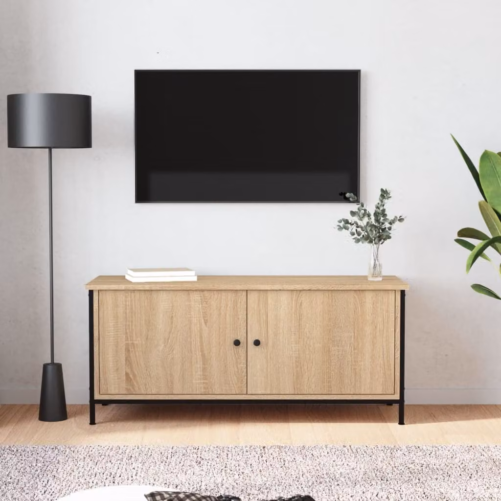 Mobile TV vidaXL con ante in Rovere Sonoma, L/P/H: 102 x 35 x 45 cm, Legno Multistrato e MDF, Colore Marrone/Beige